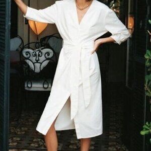 Zara Linen Blend V Neck Midi Dress Size XS